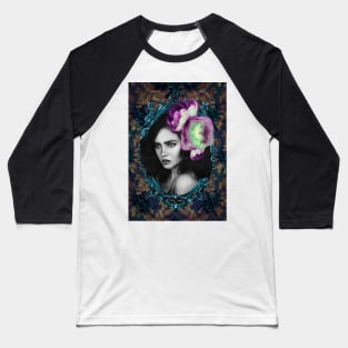 Violet and green Flower Eclectic Modern contemporary fine Artwork Portrait Baseball T-Shirt